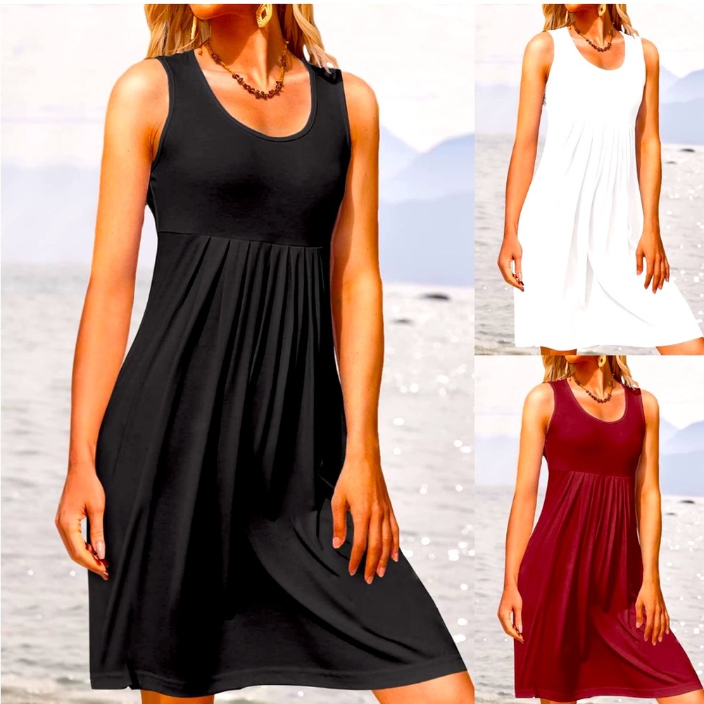 NWOT- Women's Casual Loose Tank Dress Summer Dress w/ Pleats